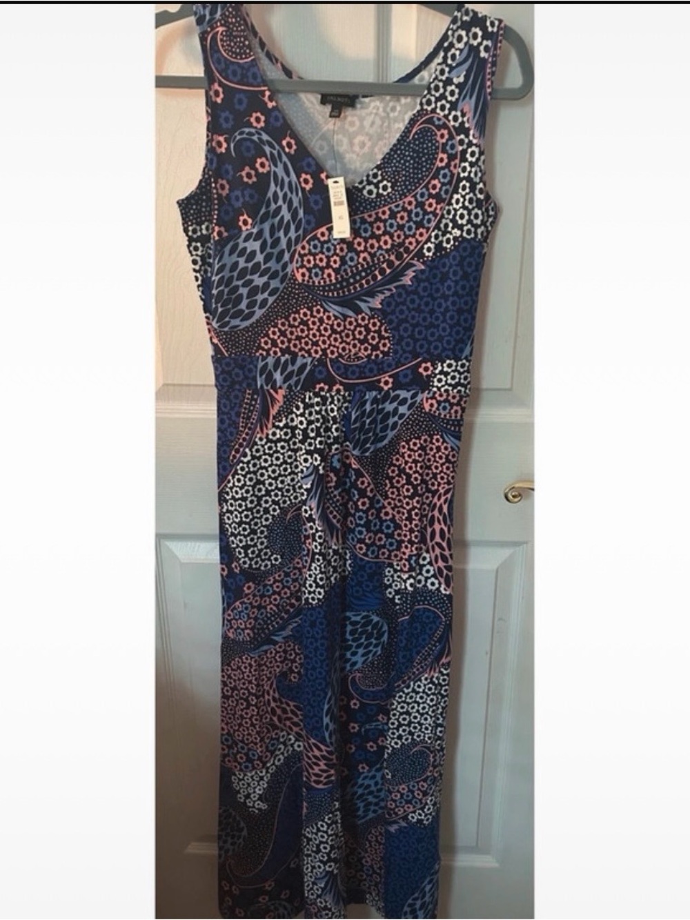Talbots Navy and Pink Paisley-Print Sleeveless V-Neck Maxi Dress